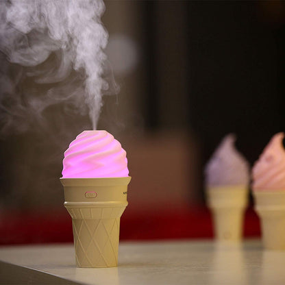 Wukusy ice cream design LED humidifier for freshening air and adding fragrance, featuring multicoloured lights in a home improvement setting.