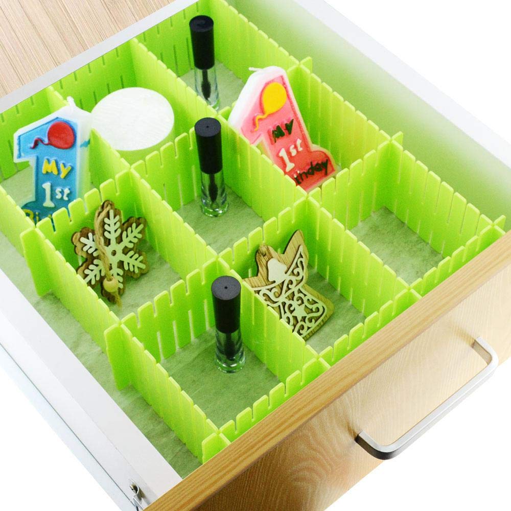 Wukusy adjustable drawer organizer and kitchen board divider, plastic storage divider for kitchen drawers and cabinets.