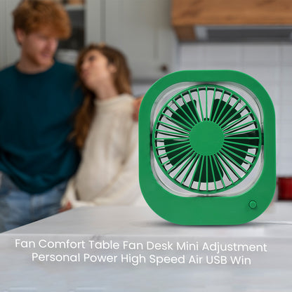 Wukusy 1110 portable USB rechargeable fan with 2 speeds, 180° rotation, quiet design, ideal for travel, car, or outdoor use.