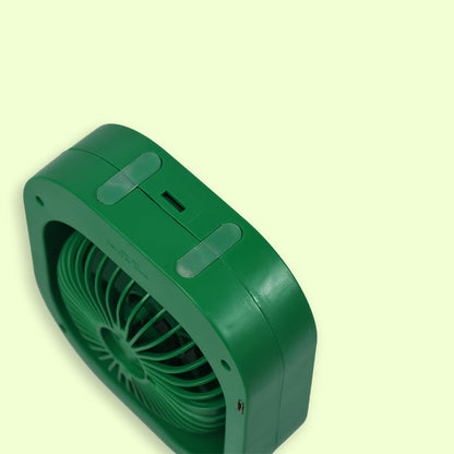 Wukusy portable USB rechargeable fan with 2 speeds, 180° rotating head, quiet personal fan for travel, car, and outdoor use.