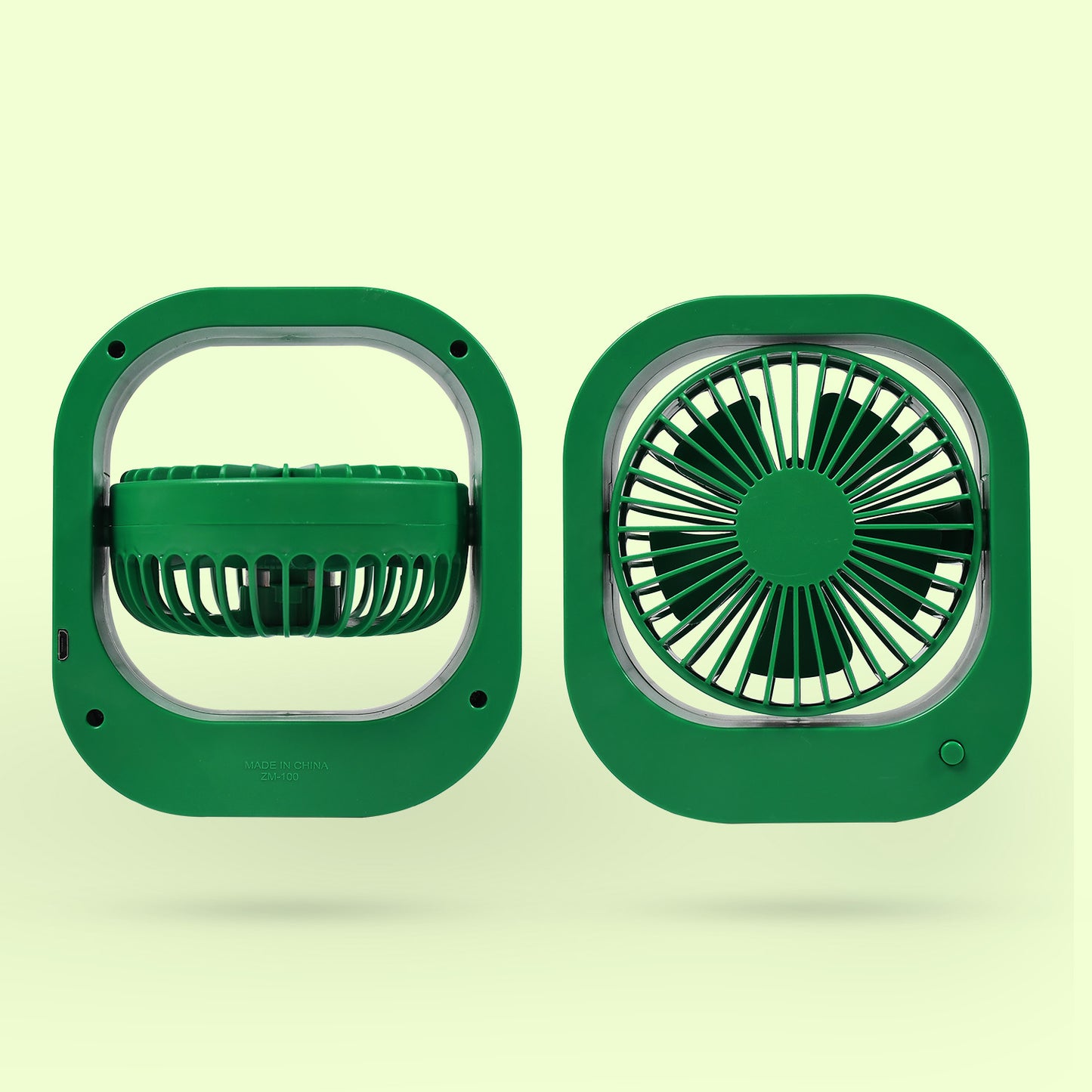 Wukusy portable USB rechargeable fan with 2 speeds and 180° rotation, ideal for travel, outdoor use, and personal cooling.