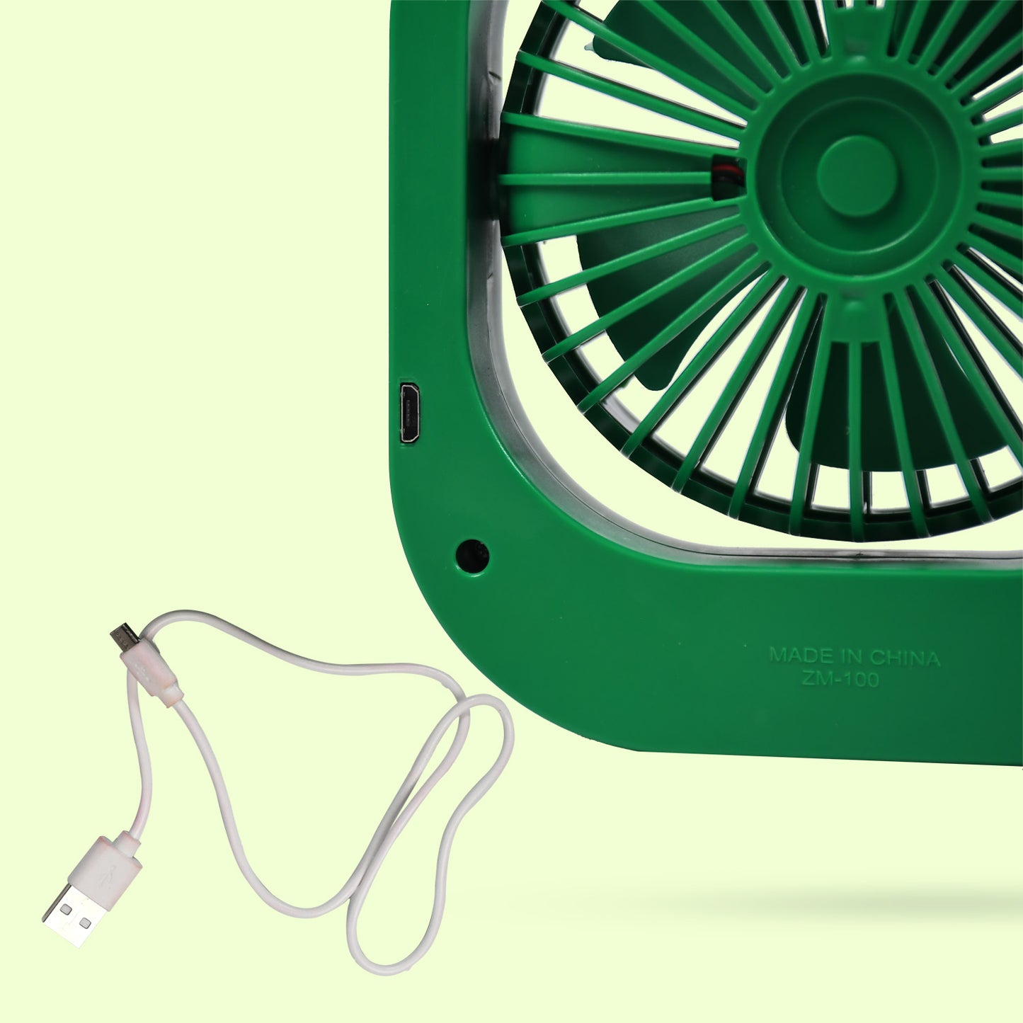 Wukusy Portable USB Fan with 2 speeds, 180° rotating, rechargeable personal fan for travel, car, and outdoor use.