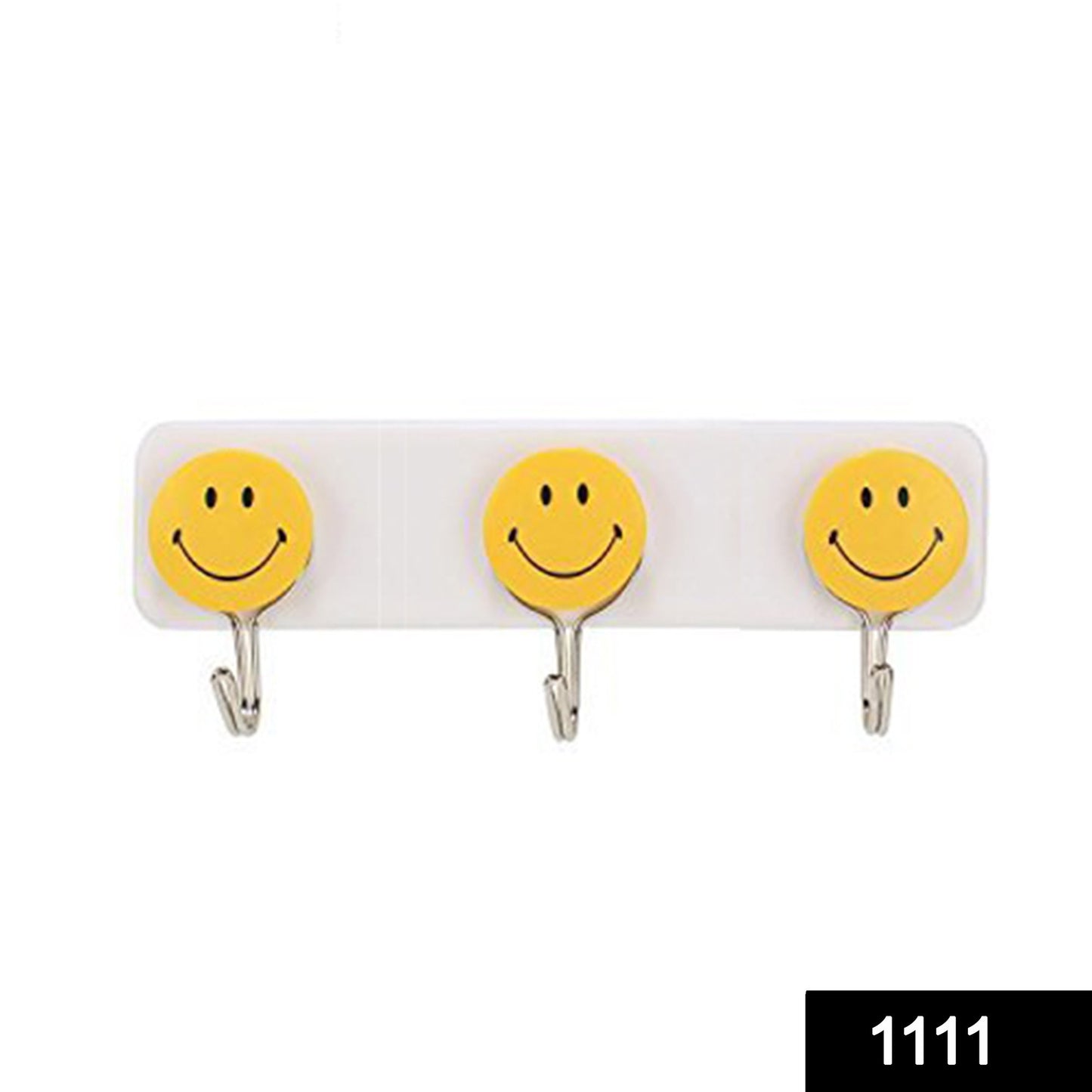 Set of three Wukusy self-adhesive smiley face wall hooks for home improvement, shown attached to a wall.