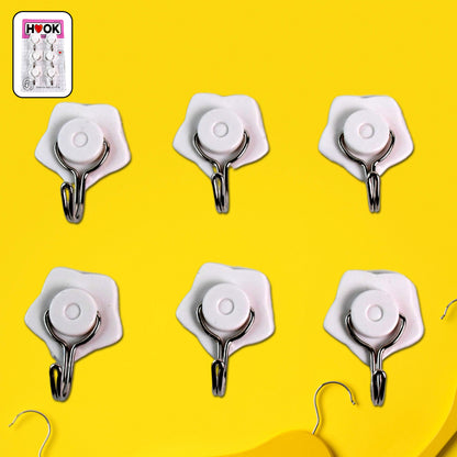 Set of six Wukusy multipurpose self-adhesive plastic wall hooks for home improvement, ideal for hanging items on smooth surfaces.