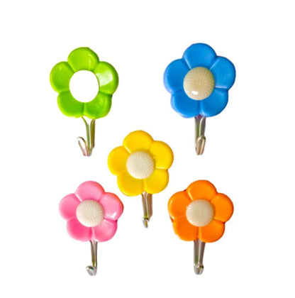 Set of 5 Wukusy plastic self-adhesive flower-shaped hooks for home improvement, suitable for hanging lightweight items.