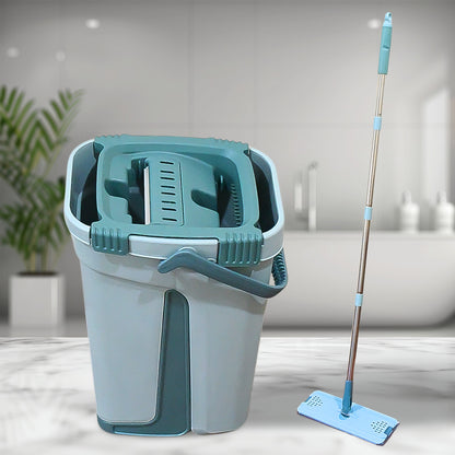 Wukusy 1142 Scratch Cleaning Mop with 2-in-1 self-clean, wash, dry, hands-free flat mop for home cleaning tasks.