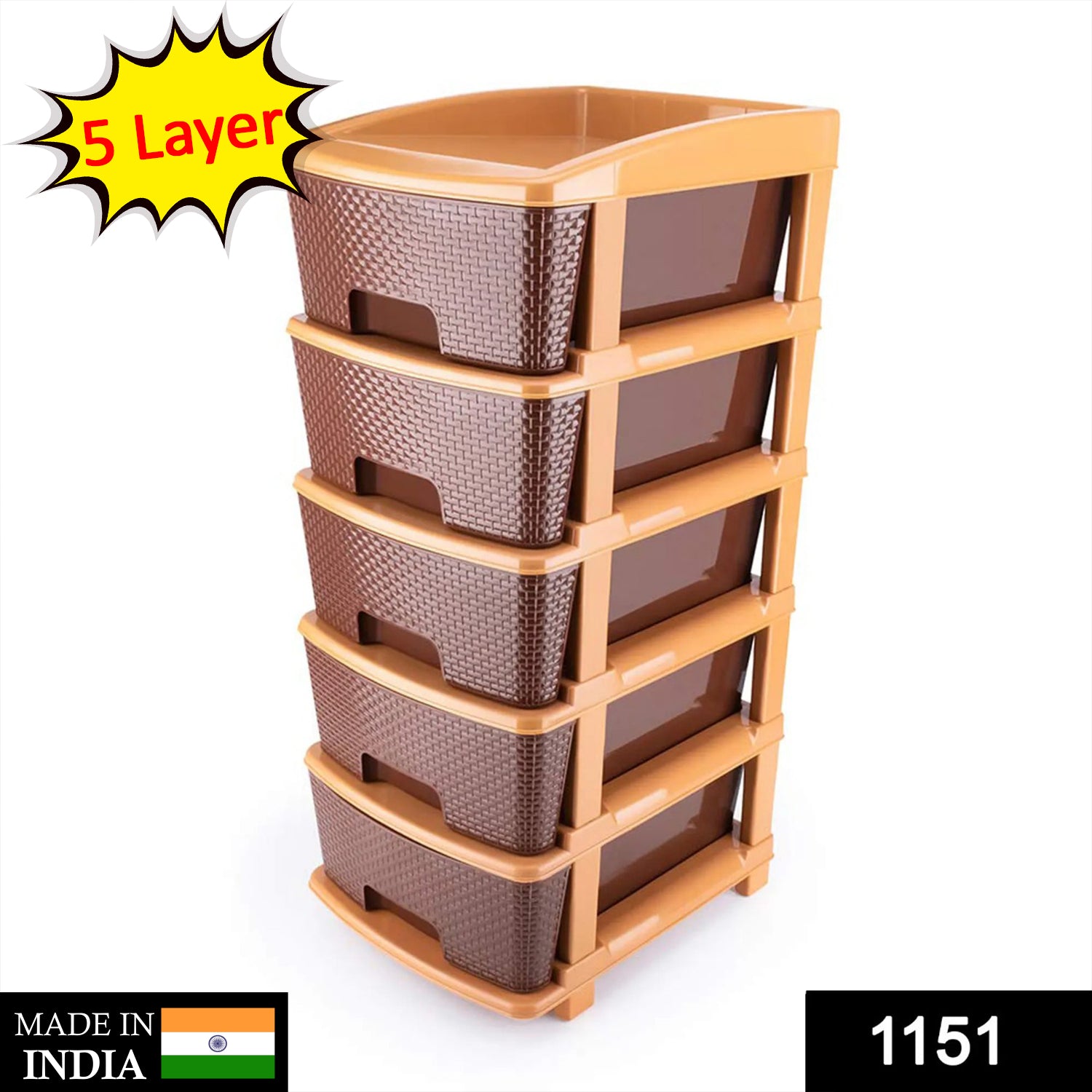 Wukusy 1151 5-tier plastic modular drawer system in brown for versatile home organization and storage solutions.