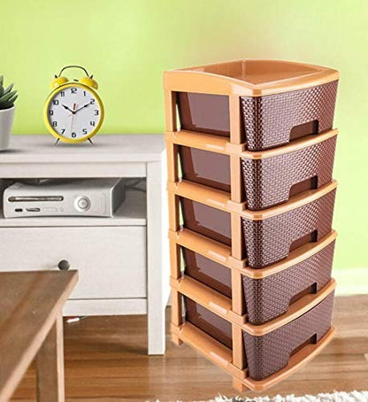 Wukusy 1151 5-tier plastic modular drawer system in brown, ideal for home organization and storage solutions.