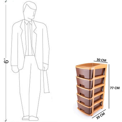 Brown Wukusy 1151 5-tier plastic modular drawer system for home improvement, with multiple storage compartments and sturdy design.
