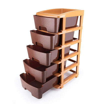 Wukusy 1151 5-tier plastic modular drawer system in brown for home improvement and versatile storage solutions.