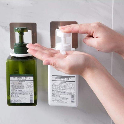 Wukusy wall-mounted self-adhesive hooks holding shampoo bottles and body wash on bathroom wall, multi-color, strong adhesive design