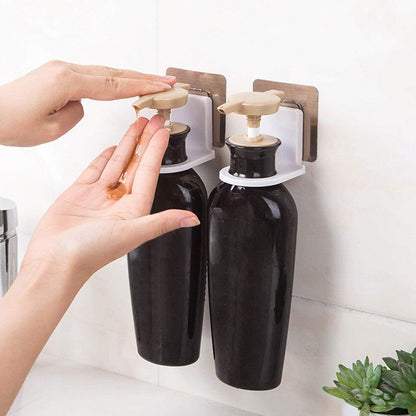 Multi-color Wukusy wall-mounted self-adhesive hooks for body wash and shampoo bottles, ideal for bathroom wall storage.