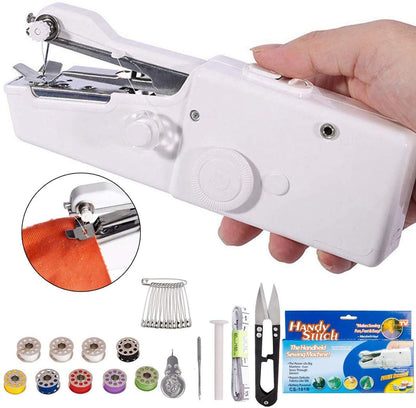 Wukusy handheld portable mini electric cordless sewing machine for beginners, compact home improvement tool with fabric and sewing accessories