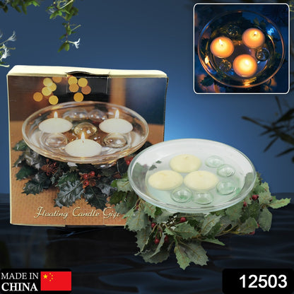 Wukusy floating candle light holder set with water container for romantic table decoration and ambiance. Includes candles.