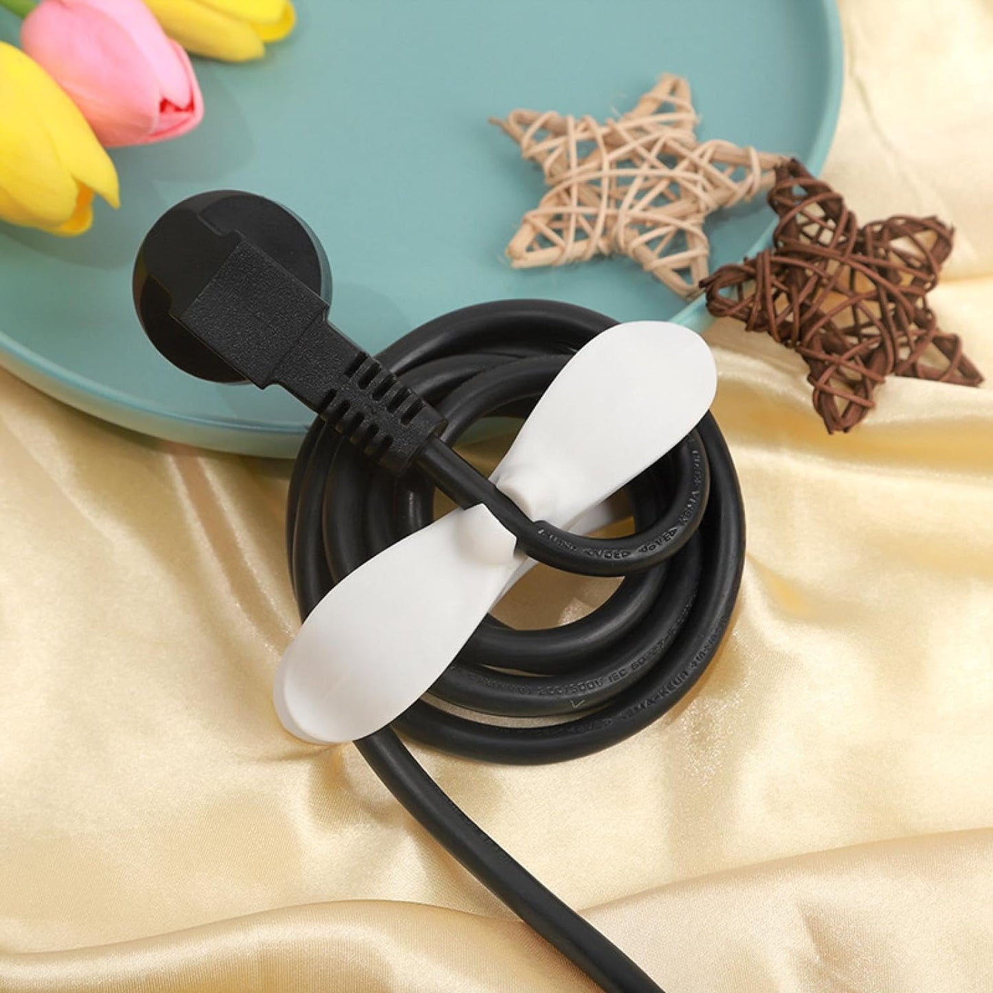 Wukusy power plug holder organizer for appliances, adhesive cord winder and wire wrap for coffee makers and pressure cookers.