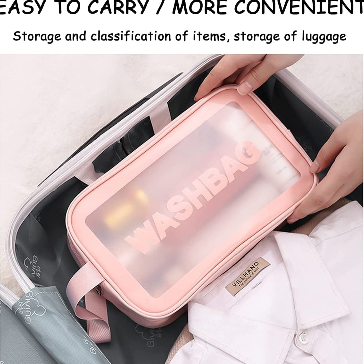 Set of three Wukusy cosmetic pouches for makeup, toiletries, and accessories in small, medium, and large sizes, ideal for travel or home use.