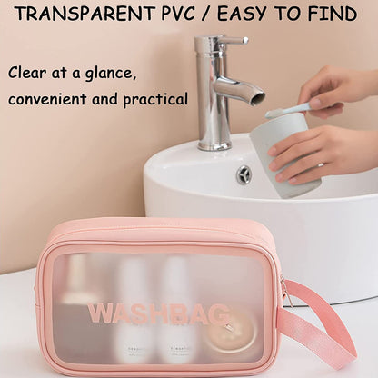 Set of three Wukusy cosmetic pouches including small, medium, and large makeup and toiletry bags for home and travel.