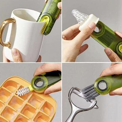 Wukusy 3-in-1 multifunctional cleaning brush for bottles, cups, and lids, ideal for home kitchen cleaning tasks.