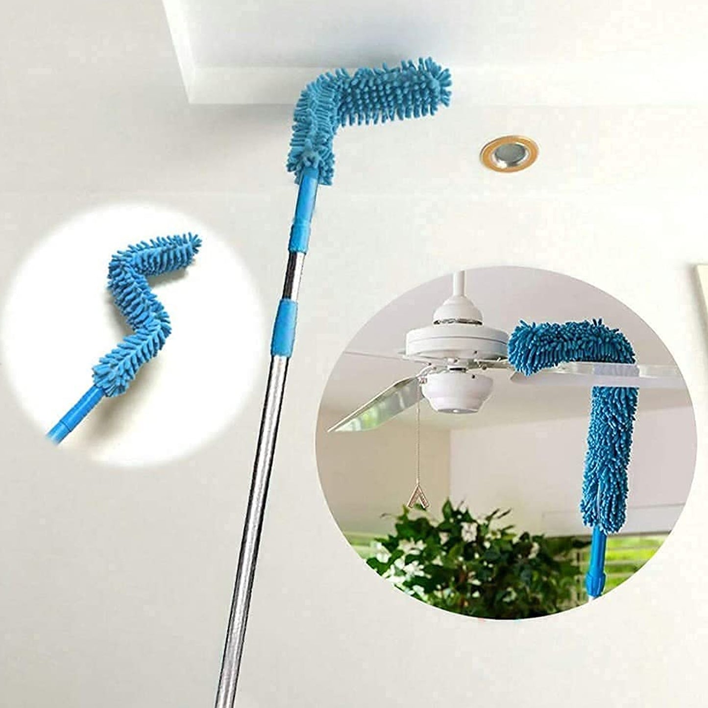 Wukusy long handle dust cleaning brush with adjustable microfiber head for ceiling and home appliance cleaning.