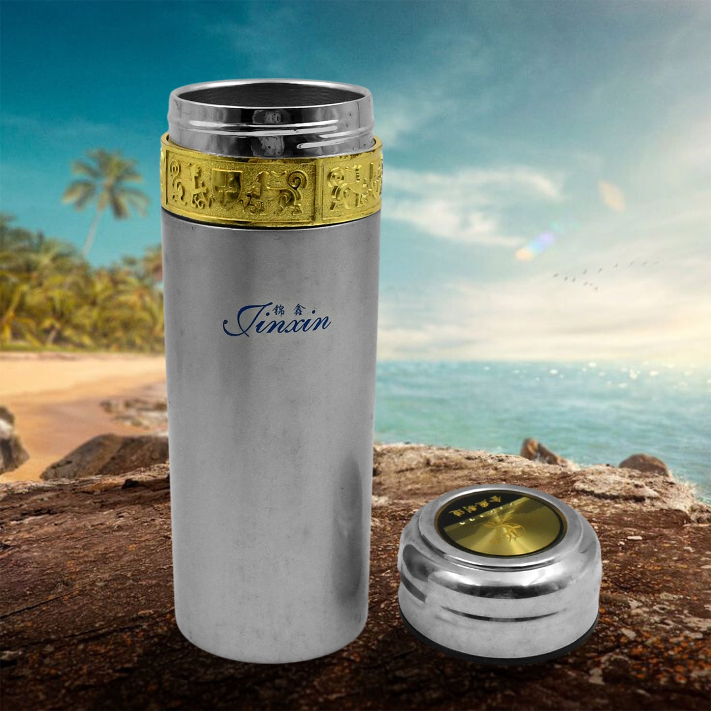 Wukusy stainless steel water bottle, 350ml, leak-proof, rust-proof, BPA-free, for hot or cold drinks, ideal for gym and office use.