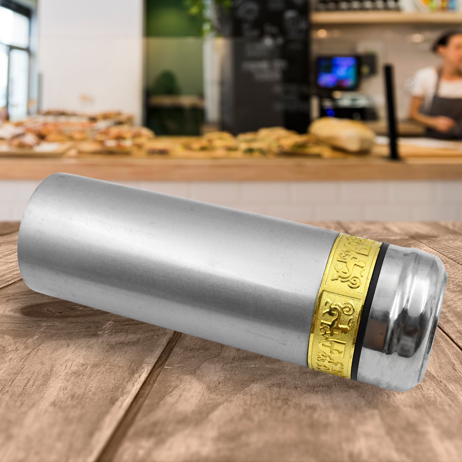 Wukusy 12810 stainless steel water bottle, 350ml, leak-proof, rust-proof, BPA-free, for hot or cold drinks at home or gym.