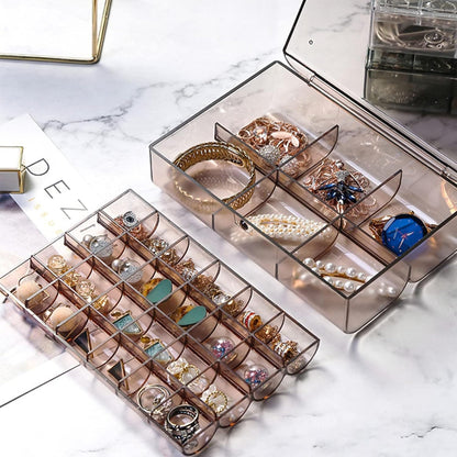 Wukusy 2-layer acrylic jewelry storage box with dustproof design, 30 compartments for earrings, nails, and makeup organization.
