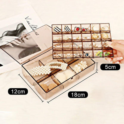Wukusy 2-layer acrylic jewelry storage box with 30 compartments, dustproof earring and nail art organizer for home use.