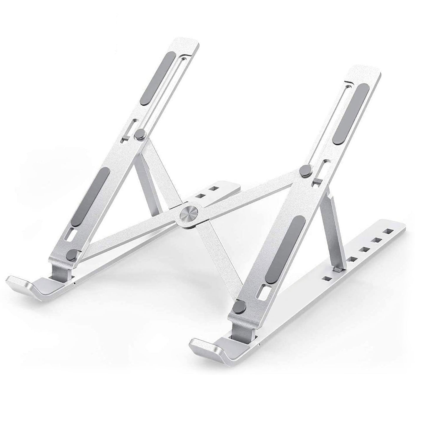 Wukusy metal laptop stand with adjustable angles, portable design, also supports phones and tablets, compatible with all laptops.