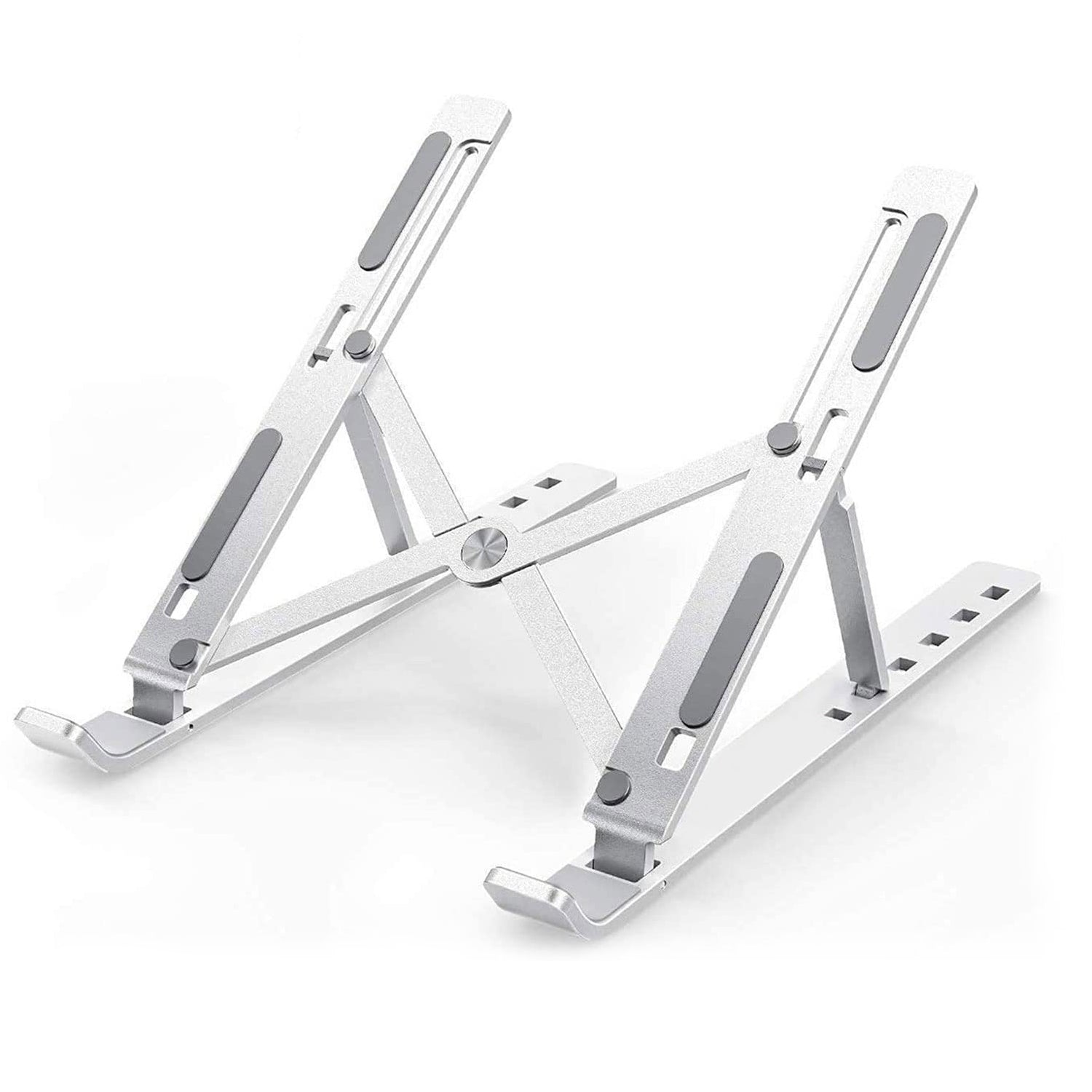 Wukusy metal laptop stand with adjustable angles, portable design, also supports phones and tablets, compatible with all laptops.