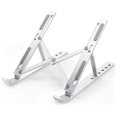 Wukusy metal laptop stand with adjustable angles, portable design, also supports phones and tablets, compatible with all laptops.