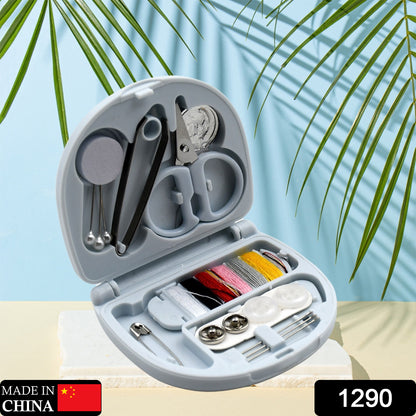 Wukusy mini travel sewing kit with plastic box, includes threads, scissors, sewing needles for DIY sewing and emergency repairs.