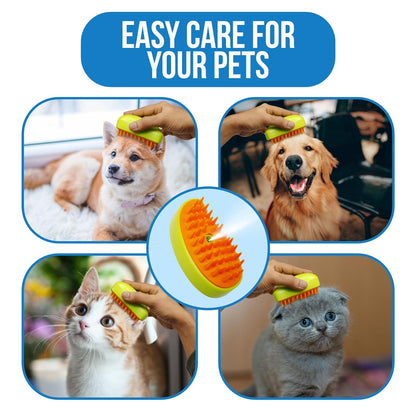 Wukusy 3-in-1 self-cleaning steam cat and dog grooming brush for massage, hair removal, and detangling pets' loose and tangled fur.