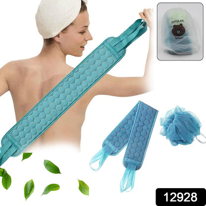 Wukusy 2-pack bath shower set with soft loofah sponges and dual-sided scrubbers for deep cleaning and gentle body exfoliation.