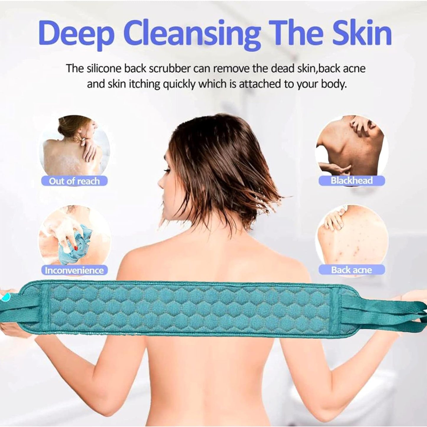 Wukusy bath shower set with two soft loofah sponges and long-handled dual-sided scrubbers for deep cleaning.