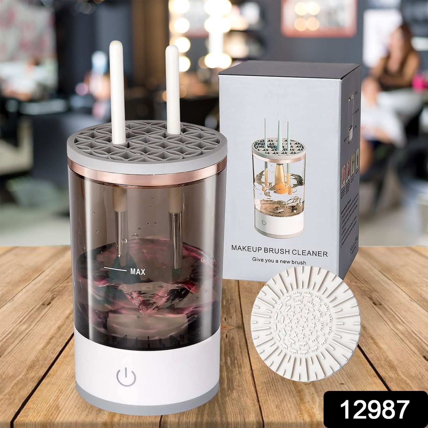 Wukusy automatic electric makeup brush cleaner and washer, compact handheld device for fast, effective brush cleaning and organizing.