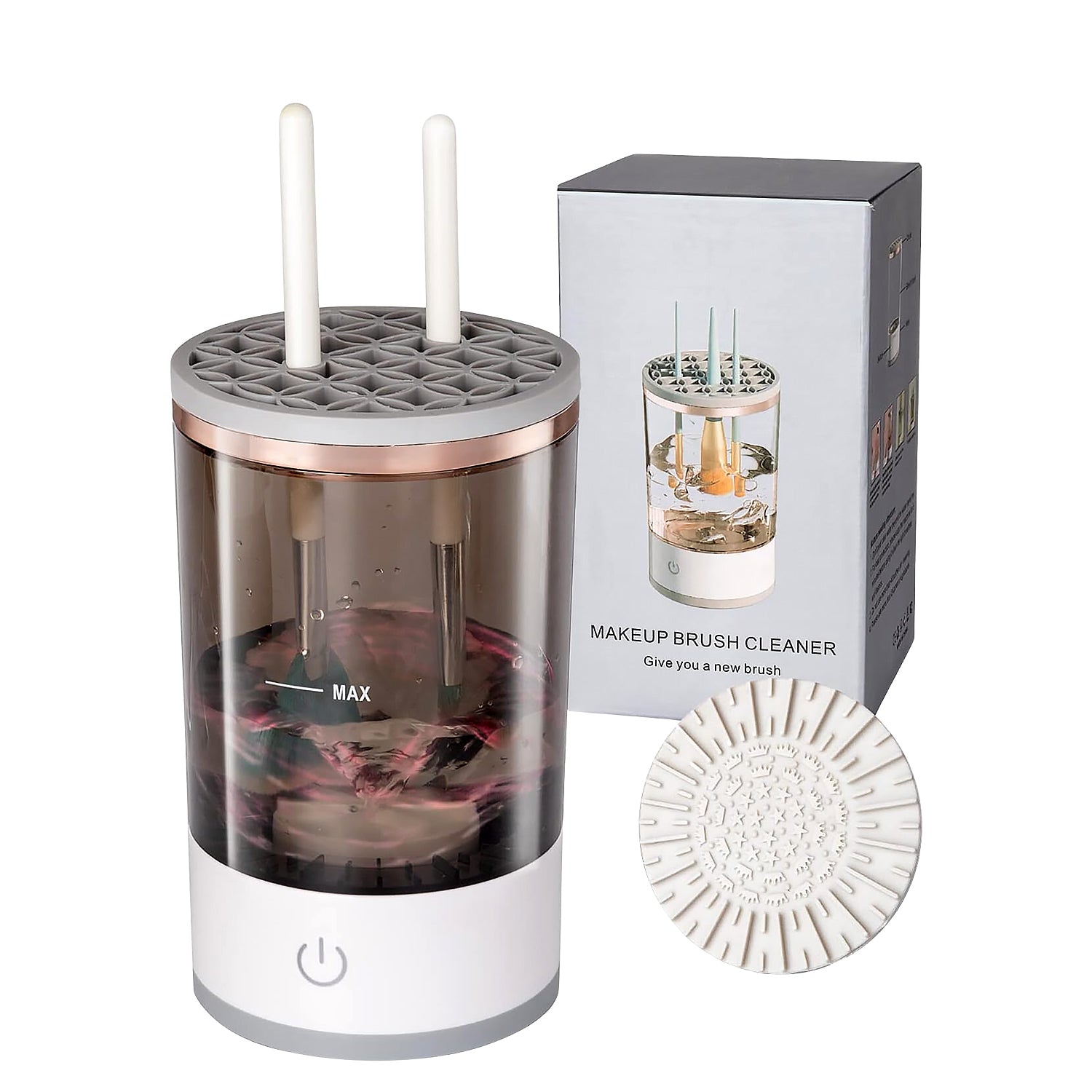 Wukusy automatic electric makeup brush cleaner and washer with brushes organizer, compact hand-free cleaning machine for cosmetics brushes