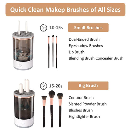 Wukusy automatic makeup brush cleaner and organizer machine, fast electric handheld device for cleaning and drying makeup brushes.