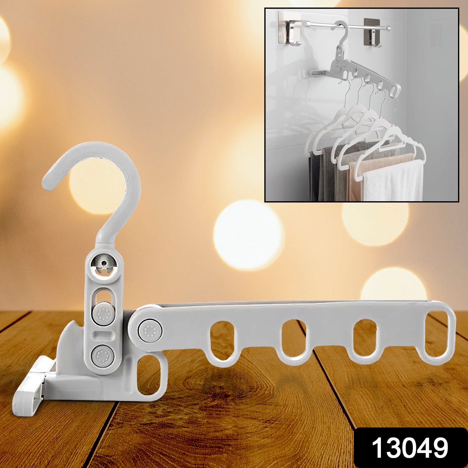 Wukusy 13049 foldable travel clothes hanger with 5 holes, space-saving wall-mounted clothes rack for home and travel use