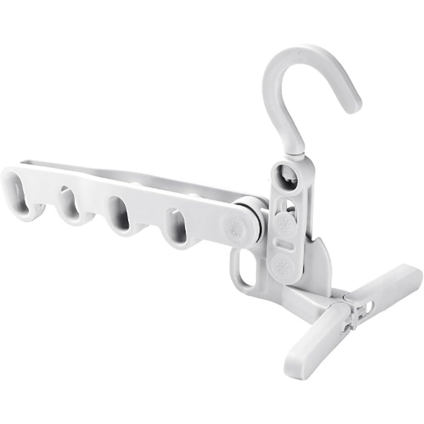 Wukusy 13049 foldable travel clothes hanger with 5 holes, space-saving design, indoor and travel-friendly, sturdy multi-functional clothes rack.