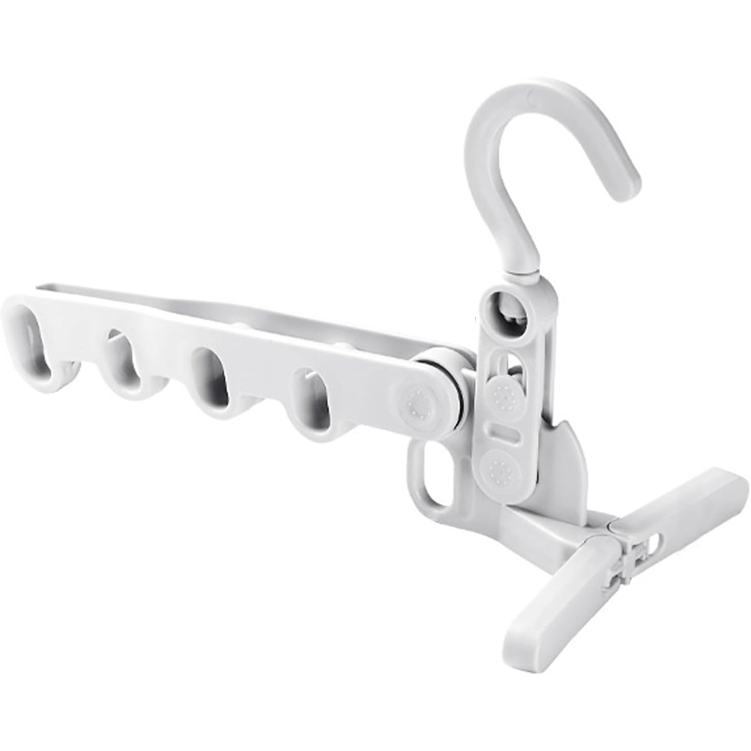 Wukusy 13049 foldable travel clothes hanger with 5 holes, space-saving design, indoor and travel-friendly, sturdy multi-functional clothes rack.