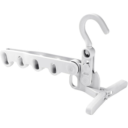 Wukusy 13049 foldable travel clothes hanger with 5 holes, space-saving design, indoor and travel-friendly, sturdy multi-functional clothes rack.