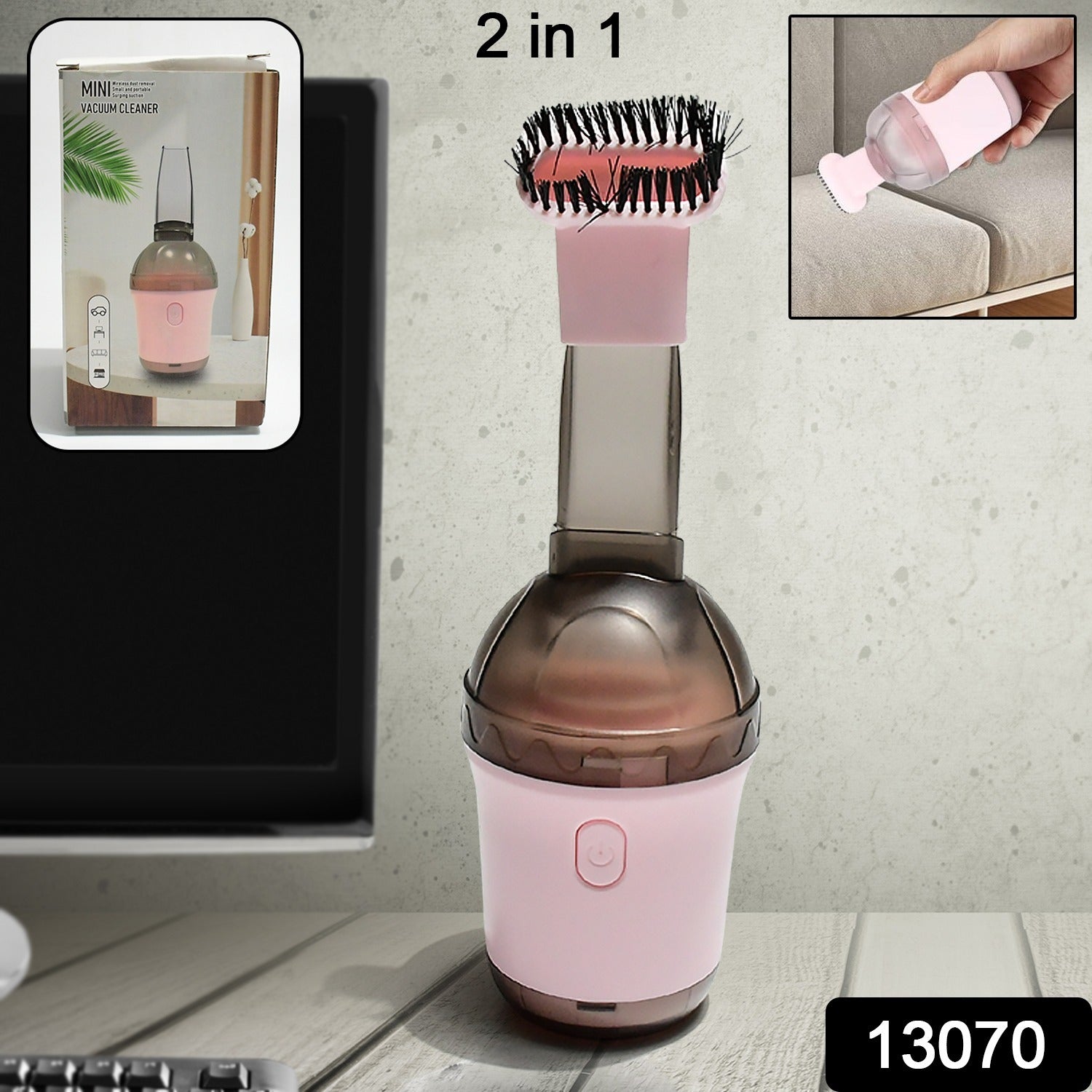 Wukusy cordless handheld vacuum cleaner with one-button switch, designed for desktop and office cleaning, compact and portable.