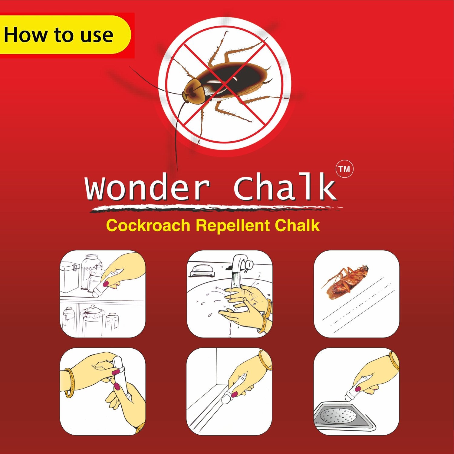 Wukusy 1315 Cockroaches Repellent Chalk pack of 12 for home pest control, designed to keep cockroaches away naturally.
