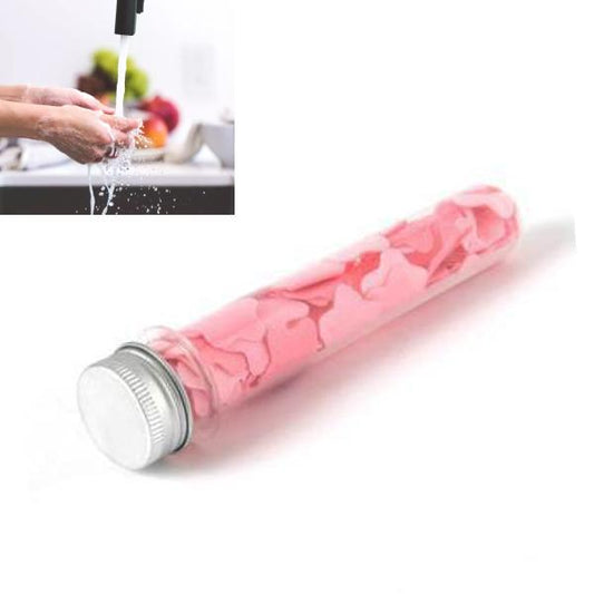 Wukusy portable hand washing bath with flower-shaped paper soap strips in test tube bottle, ideal for home improvement.