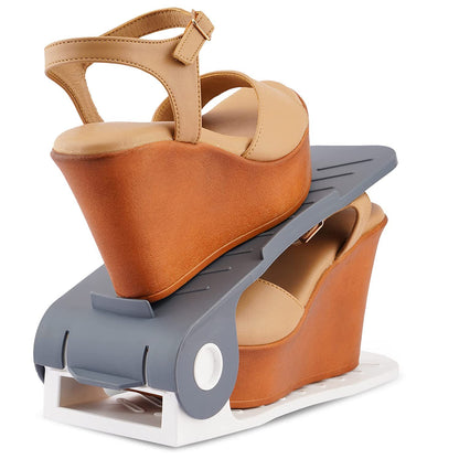 Wukusy adjustable plastic shoe organizer with slots, portable space-saving shoe rack for home storage, single piece.