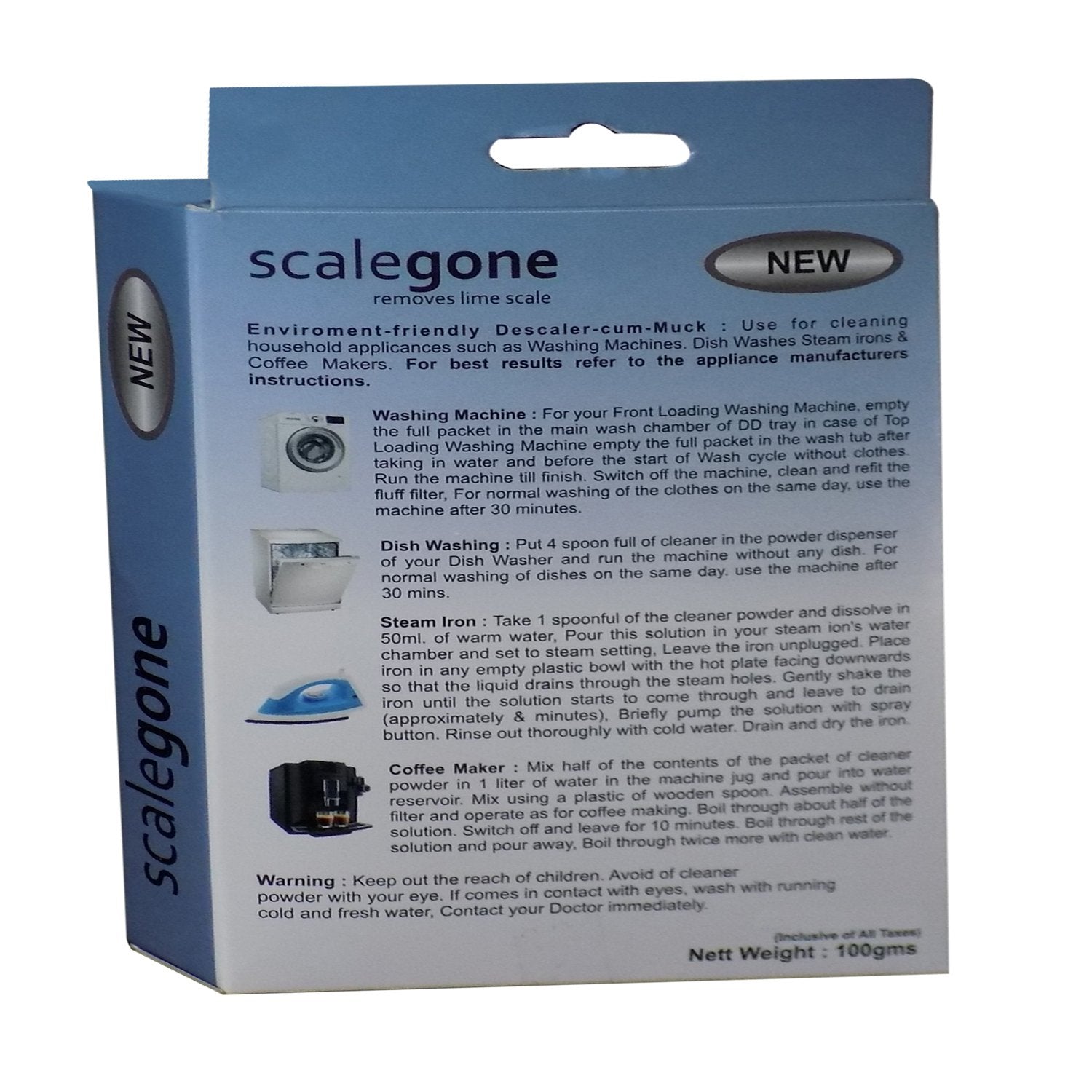 Wukusy Washing Machine Scalegon Powder for tub cleaning, 100g, used for removing limescale and buildup inside washing machines.