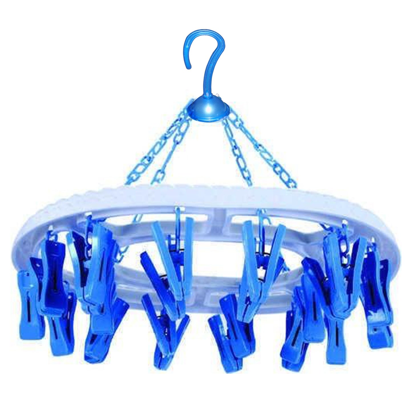 Wukusy 1366 plastic round cloth drying stand with 18 multicolored clips, ideal for hanging laundry and home drying needs.