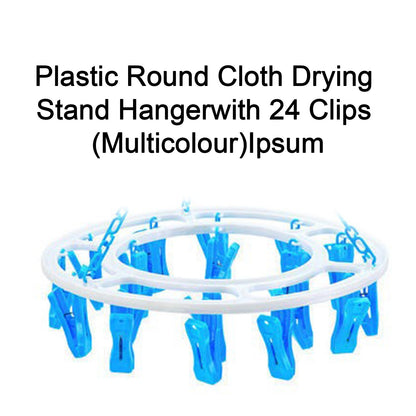 Wukusy plastic round cloth drying stand hanger with 24 multicolored clips, ideal for home laundry drying.