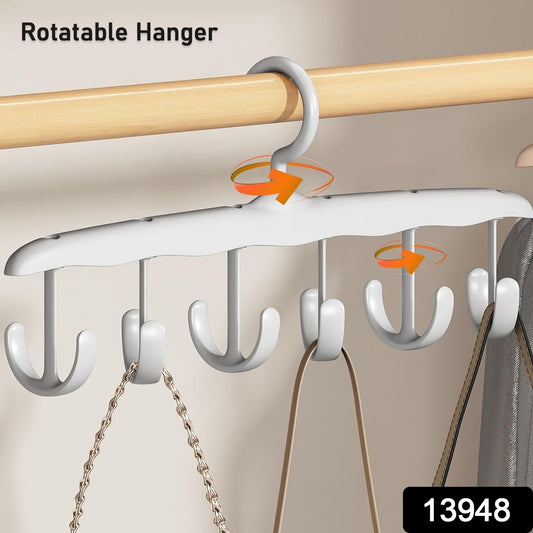 Wukusy 12-hook wooden tank top hanger, rotatable space-saving closet organizer for dorms and apartments.