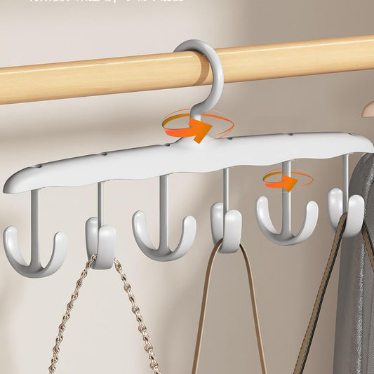 Wukusy 12-hook rotatable wooden tank top hanger, space-saving closet organizer for dorms and apartments.